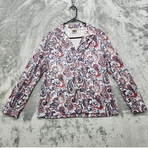 Vintage Graff Californiawear Top Womens 16 Gray Red Paisley Print Long Sleeves